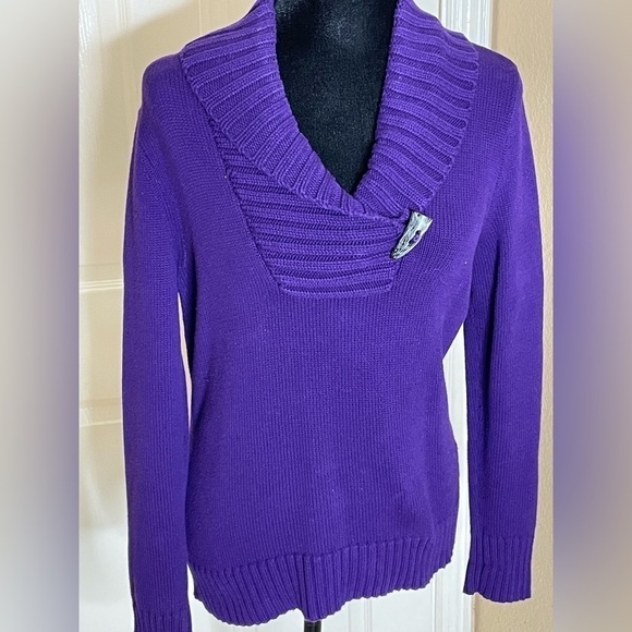 Lauren Ralph Lauren Sweaters - LRL Ralph Lauren Cotton Sweater Purple Pullover Bone Button Green Label Large